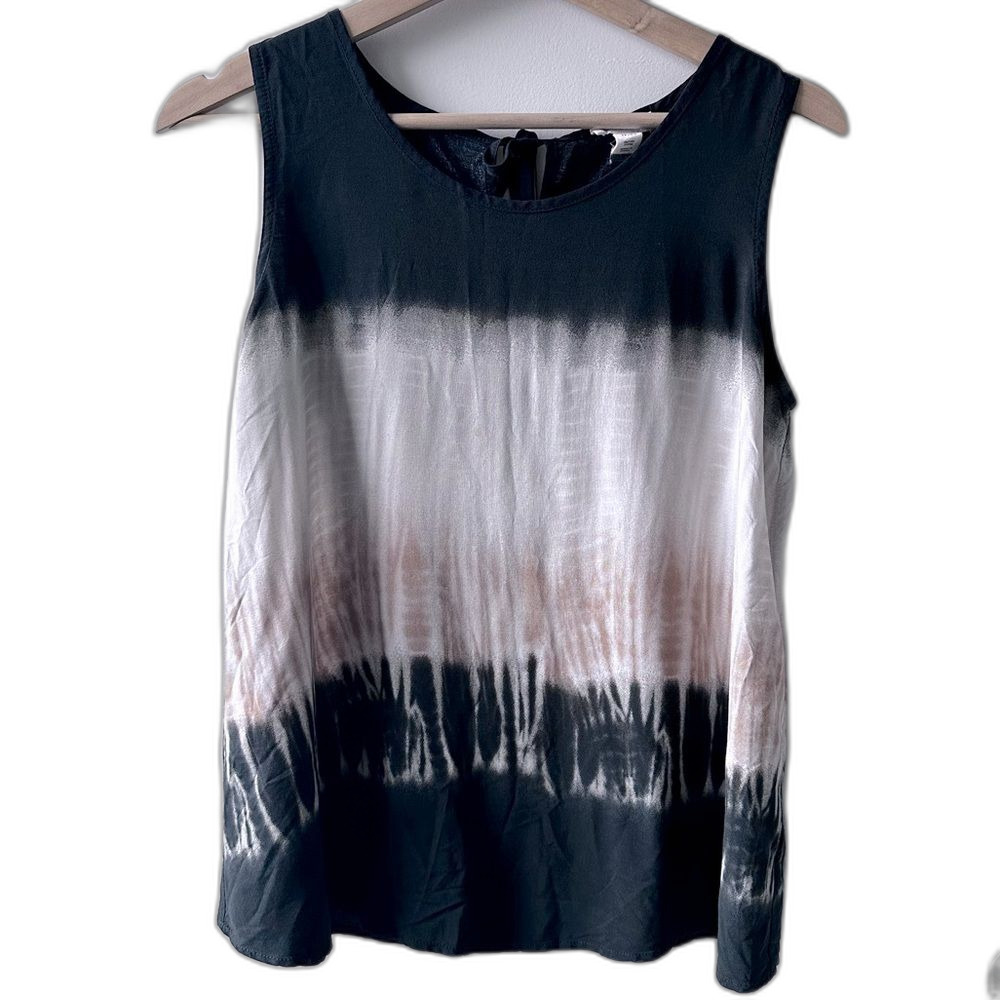 Tribal Tie‑Dye Sleeveless Swing Blouse XS Black Neutral Boho Summer Festival